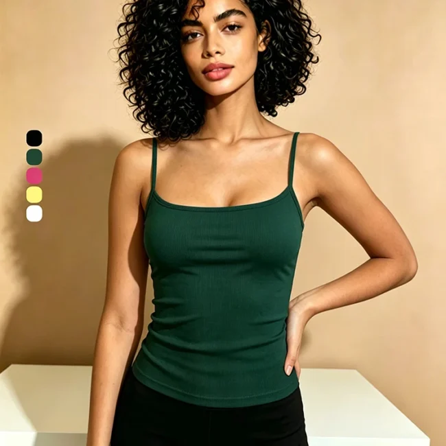 Dark green solid-color halter top for women as a summer outer layer base layer top accessory