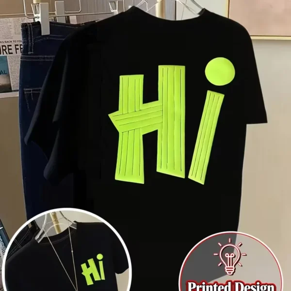 Front And Back Short-Sleeve T-Shirt - Hi, Fluorescent Green Trendy Women'S Spring And Summer Fashion T-Shirt, a Stylish Item