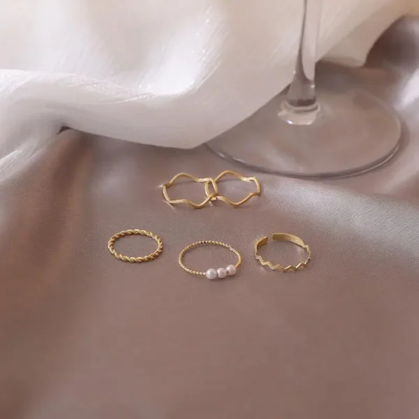 5Pcs Adjustable Open Rings With Irregular Cute Pearl Designs For Women Gift