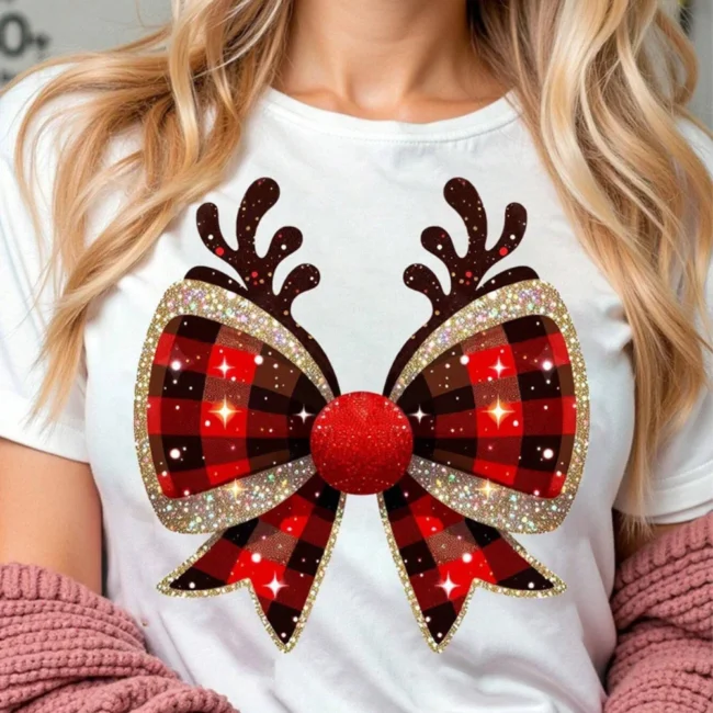 Camiseta con estampado de pajarita y asta de Halloween camiseta informal de talla grande accesorios para actividades navideñas