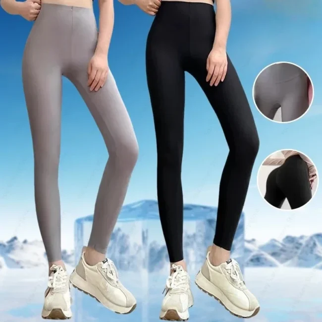 M/L/XL Ice Silk Shark Skin Leggings for Women High Waist Tummy Control Butt Lifting Breathable Summer Yoga Pants Slim Fit