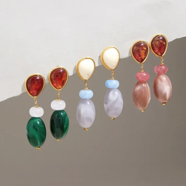 Stainless Steel Colorful Beads Drop Earrings for Women 18K PVD Gold Plated Fashion Ear Studs Statement Waterproof Jewelry Gifts