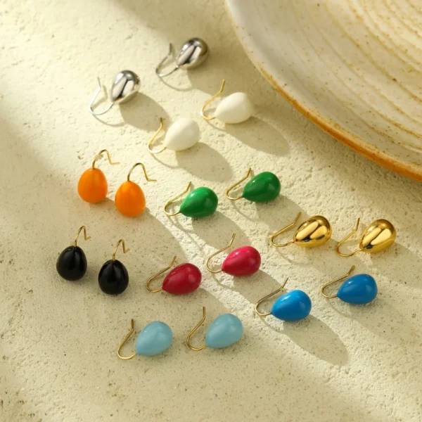 Simple Color Drop Earrings INS 18k Gold Color Titanium Steel Water Drop Shape Earring For Women Fashion Jewelry